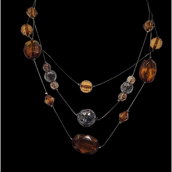 Rustic Brown Gemmed Silver Tone Accent Layered Station Necklace - Picture 4 of 5